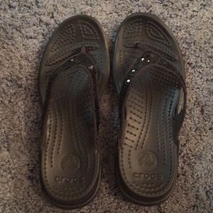 Crocs Sequins Black Flip Flops Size 7